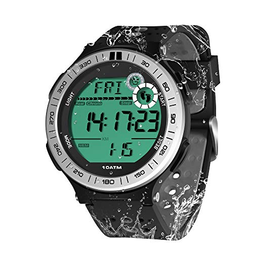 TEKMAGIC 100 m Unterwasser Armbanduhr Schrittzähler für Männer Jungen Schwimmuhr Wasserdicht mit Lap Stoppuhr und Wecker, Format 12/24 Stunden wählbar, Gurt von TEKMAGIC