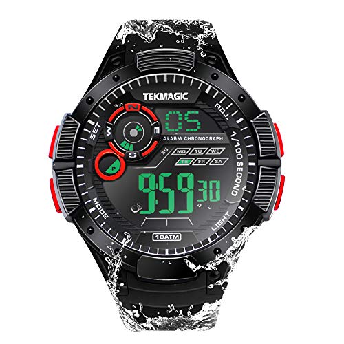 TEKMAGIC Digitale Sport Armbanduhr 10 ATM 100 Meter Wasserdicht Geeignet zum Schwimmen und Tauchen mit Wecker, Stoppuhr, Timer, Kalender, Dualzeitfunktionen von TEKMAGIC