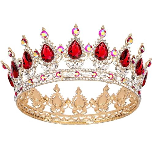 Krone für Frauen, Königinnenkrone Tiara für Prinzessinnen-Party (Gold Rot AB) von TELAIN