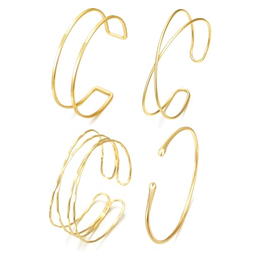 4 Stück Gold Armreif Oberarmreif für Damen, Einstellbare Armreifen aus Hochwertigem Metall, Boho Stil Goldene Armreifen, Perfekt für Partys und Alltag（Stil 1） von TELAIN