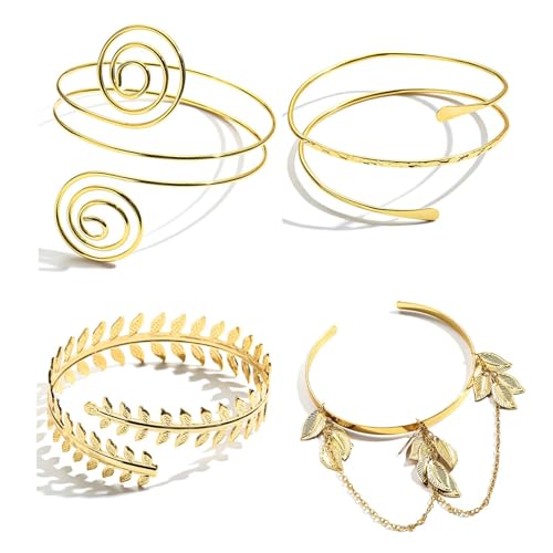 TELAIN 4 Stück Gold Armreif Oberarmreif für Damen, Einstellbare Armreifen aus Hochwertigem Metall, Boho Stil Goldene Armreifen, Perfekt für Partys und Alltag（Stil 2） von TELAIN