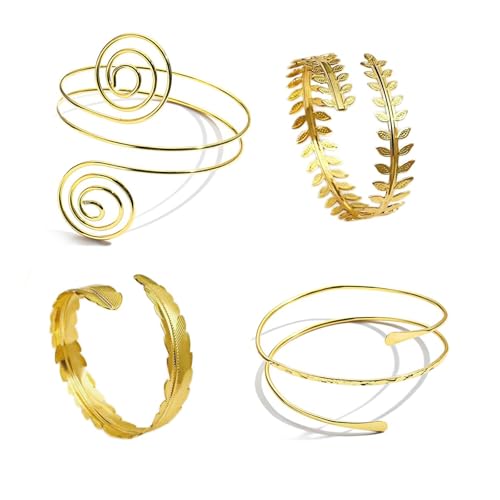 TELAIN 4 Stück Gold Armreif Oberarmreif für Damen, Einstellbare Armreifen aus Hochwertigem Metall, Boho Stil Goldene Armreifen, Perfekt für Partys und Alltag（Stil 3） von TELAIN