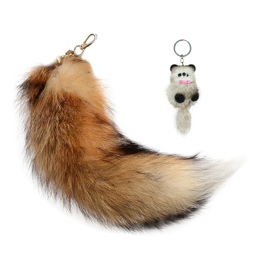 TELAIN Fuchsschwanz Schlüsselanhänger Set, Mit Kleinem Waschbär Und Fox Charm, Schlüsselring Und Taschenanhänger, Für Weihnachten Und Mehr von TELAIN