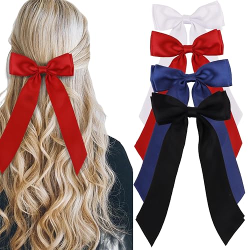 TELAIN Haarbandschleifen in Schwarz, Weiß und Rot, große süße Satinschleifen mit langen Schleifenenden, elegante Haarklammern für Damen und Teenager-Mädchen von TELAIN