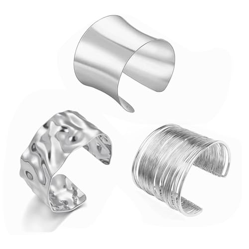 TELAIN Oberarmreif Silber Set Oberarmreif Armreif mit 3 Silbernen Armreifen,Verstellbar und Minimalistisch,Boho Armreif Silber 925 Damen,Wickelarmband Damen（Stil 1） von TELAIN