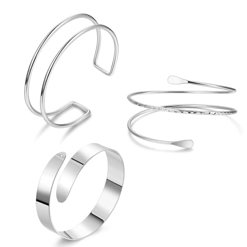 TELAIN Oberarmreif Silber Set Oberarmreif Armreif mit 3 Silbernen Armreifen,Verstellbar und Minimalistisch,Boho Armreif Silber 925 Damen,Wickelarmband Damen（Stil 5） von TELAIN