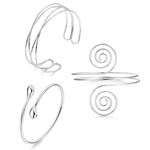 TELAIN Oberarmreif Silber Set Oberarmreif Armreif mit 3 Silbernen Armreifen,Verstellbar und Minimalistisch,Boho Armreif Silber 925 Damen,Wickelarmband Damen（Stil 6） von TELAIN