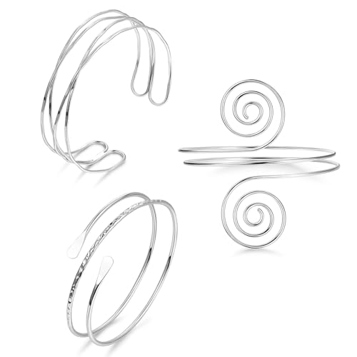 TELAIN Oberarmreif Silber Set Oberarmreif Armreif mit 3 Silbernen Armreifen,Verstellbar und Minimalistisch,Boho Armreif Silber 925 Damen,Wickelarmband Damen（Stil 7） von TELAIN