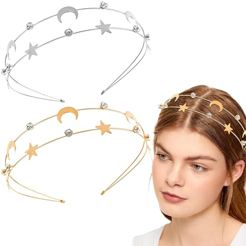 TELAIN Stern-Haarreif Damen, 2er Set In Gold Und Silber Mit Strass, Bequem Und Haltbar, Für Feste Und Alltag von TELAIN