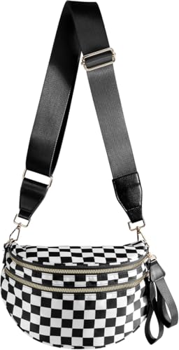 TELAIN Strandtasche Shopper Badetasche Spacious Checkered Nylon Crossbody Bag Bum Bag Checkered Handbags Wallets for Women von TELAIN