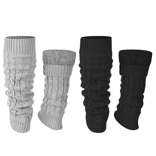 TELAIN Winter-Beinwärmer Damen, 2er-Set Fleece Gefütterte Stulpen, Stretchige Und Warme Beinstulpen, Ideal Für Alltag Und Eiskunstlauf von TELAIN