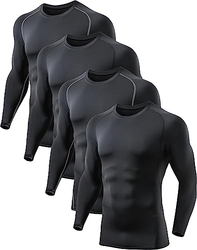 TELALEO 4 Pack Kompressionsshirt Herren Langarm Funktionsshirt Sportshirt Atmungsaktiv Fitnessshirt Männer Trainingsshirt Laufshirt für Fitness Laufen Gym 2XL von TELALEO