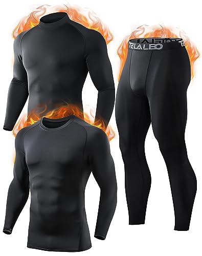 TELALEO Thermounterwäsche Herren, Funktionsunterwäsche Skiunterwäsche Winter Thermowäsche Set Warm Weich Funktionswäsche atmungsaktiv Thermo Unterwäsche Thermounterhemd Thermounterhose für Männer XL von TELALEO