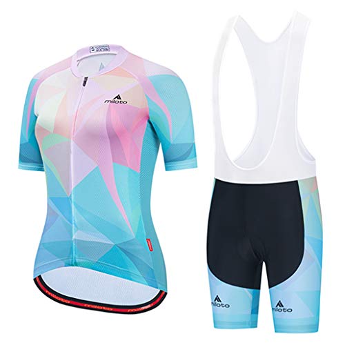 Damen Kurzarm Radtrikot Jacke Fahrradshirt Schnell Trocken Atmungsaktiv Berg Kleidung Set Bike Top von TELEYI