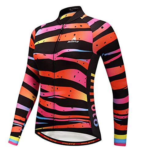 TELEYI Damen Radtrikot Langarm Fahrradjacke Bike Shirt Schnell Trocknend Atmungsaktiv Mountainbike Kleidung von TELEYI