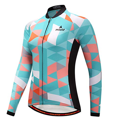 TELEYI Damen Radtrikot Langarm Fahrradjacke Bike Shirt Schnell Trocknend Atmungsaktiv Mountainbike Kleidung von TELEYI