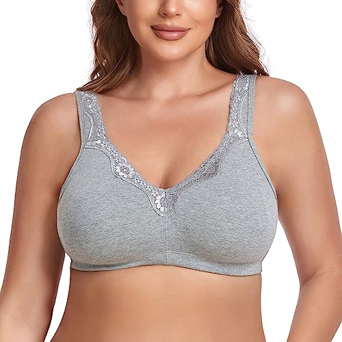 Damen Wireless Plus Size Spitze BH Vollständige Abdeckung Ungefüttert Minimizer BH Komfort Baumwolle, GRAU, 115B von TELIMUSSTO