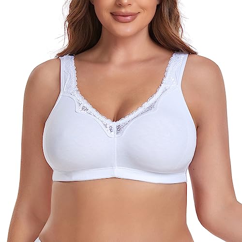 Damen Wireless Plus Size Spitze BH Vollständige Abdeckung Ungefüttert Minimizer BH Komfort Baumwolle, Weiss/opulenter Garten, 115C von TELIMUSSTO