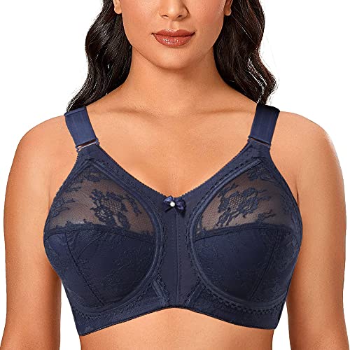TELIMUSSTO Damen-BH mit Blumenmuster, Übergröße, fester Halt, bügelfrei, nicht gepolstert, volle Abdeckung, Minimizer, blau, 90D von TELIMUSSTO