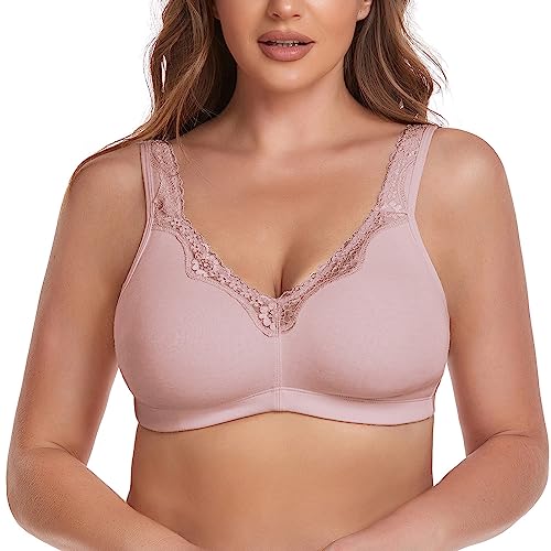 TELIMUSSTO Damen-BH, Übergröße, weiche Baumwolle, Spitze, volle Abdeckung, drahtlos, nicht wattiert, Pink, 110A von TELIMUSSTO