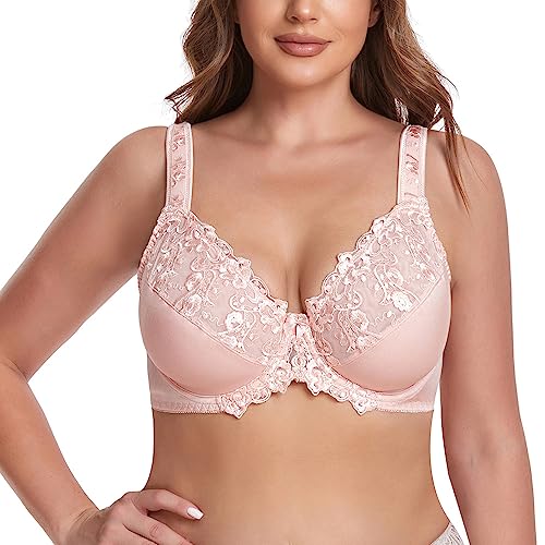 TELIMUSSTO Damen Vollabdeckung Floral Spitze Bügel-BH Plus Size Nicht Gepolstert Komfort BH, Pink, 80F von TELIMUSSTO