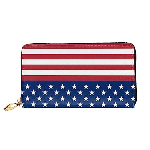 Amerikanische Flagge, Sterne Streifen, bedrucktes Leder, lange Geldbörse mit Reißverschluss für Damen, Damen, Clutch, Handgelenk, Reisen, lange Geldbörse, Schwarz, Einheitsgröße, minimalistisch, von TEMKIN