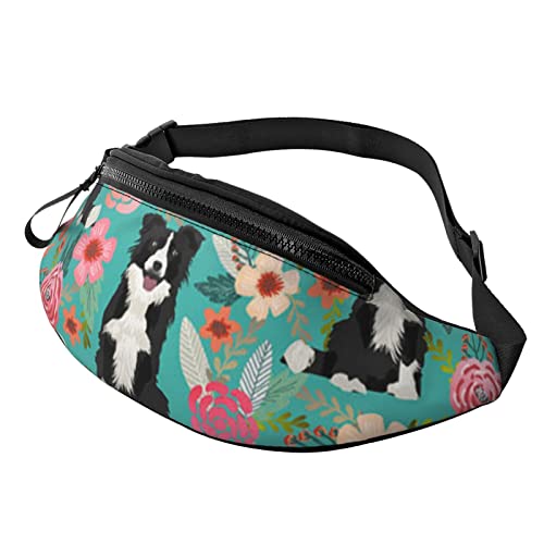 Border Collie Florals Umhängetasche für Damen und Herren, verstellbar, modisch, Sport-Brusttasche, Schwarz, Einheitsgröße, Schwarz , Einheitsgröße von TEMKIN