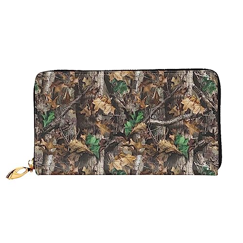 Cold Tree Camouflage Bedruckte Leder Lange Geldbörse mit Reißverschluss für Damen, Frauen Reißverschluss um Clutch Handgelenk Reise Lange Geldbörse, Schwarz, Einheitsgröße, Minimalistisch, Schwarz , von TEMKIN