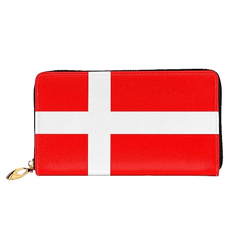 Dänemark, dänische Flagge, bedrucktes Leder, lange Geldbörse mit Reißverschluss für Damen, Damen, Clutch, Handgelenk, Reisen, lange Geldbörse, Schwarz, Einheitsgröße, minimalistisch, Schwarz , von TEMKIN