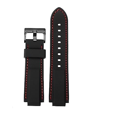 For Herren for Timex for E-tide Compass for T2N720 for T2N721 for TW2T76300 Wasserdichtes Armband aus weichem Silikonkautschuk (Color : Black red black, Size : 24-16mm) von TEMKIN