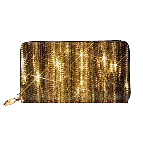 Gold Pailletten Funkeln Gedruckt Leder Lange Geldbörse Mit Reißverschluss Für Frauen, Frauen Reißverschluss Um Clutch Handgelenk Reise Lange Geldbörse, Schwarz, Einheitsgröße, Minimalistisch, Schwarz von TEMKIN