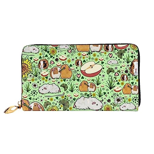 Guinea Pig bedruckte Leder-Geldbörse mit Reißverschluss für Damen, Damen, mit Reißverschluss, Clutch, Handgelenk, Reisen, lange Geldbörse, Schwarz, Einheitsgröße, minimalistisch, Schwarz , von TEMKIN