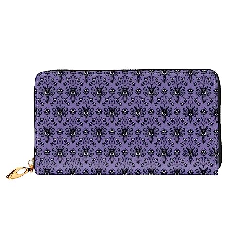 Haunted Mansion Bedruckte Leder-Geldbörse mit Reißverschluss für Damen, Damen, mit umlaufendem Reißverschluss, Clutch, Handgelenk, Reisen, lange Geldbörse, Schwarz, Einheitsgröße, minimalistisch, von TEMKIN