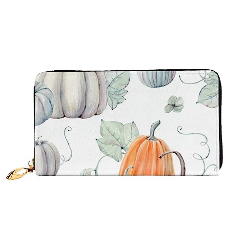 Herbst farbige Kürbisse bedruckte Leder lange Geldbörse mit Reißverschluss für Frauen, Frauen Reißverschluss um Clutch Handgelenk Reise lange Geldbörse, schwarz, Einheitsgröße, minimalistisch, Schwarz von TEMKIN