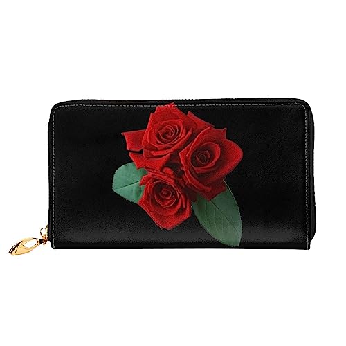 Lange Geldbörse aus Leder mit Reißverschluss im Gothic-Stil, Rosenmuster, für Damen, mit Reißverschluss, Clutch, Handgelenk, Reisen, lange Geldbörse, Schwarz, Einheitsgröße, minimalistisch, Schwarz , von TEMKIN