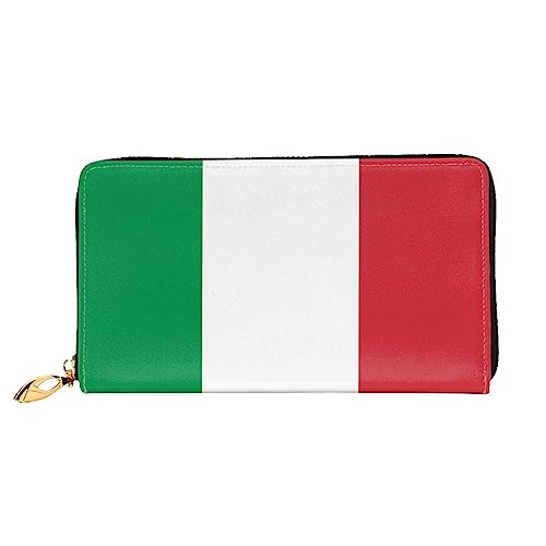Italien-Flagge, bedrucktes Leder, lange Geldbörse mit Reißverschluss, für Damen, Clutch, Handgelenk, lange Geldbörse, schwarz, Einheitsgröße, minimalistisch, Schwarz , Einheitsgröße, Minimalistisch von TEMKIN