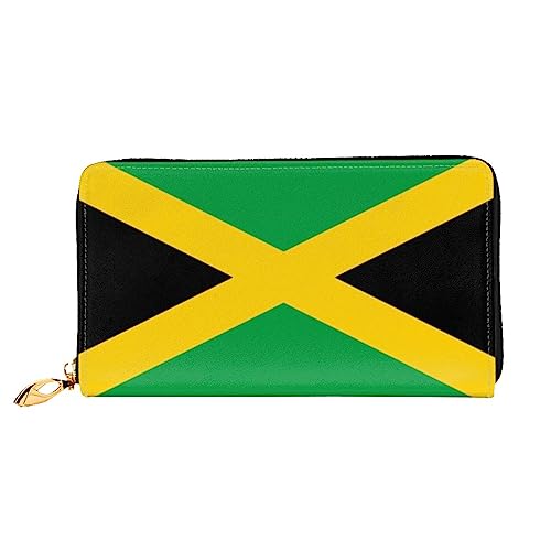 Lange Geldbörse mit Jamaika-Flagge, bedruckt, Leder, mit Reißverschluss für Damen, Damen, Clutch, Handgelenk, Reisen, lange Geldbörse, Schwarz, Einheitsgröße, minimalistisch, Schwarz , Einheitsgröße, von TEMKIN