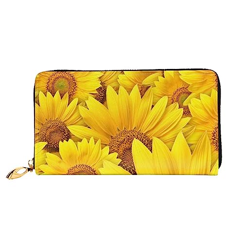 Lange Geldbörse mit Sonnenblumen-Motiv, Leder, mit Reißverschluss für Damen, Damen, mit Reißverschluss, Clutch, Handgelenk, Reisen, lange Geldbörse, Schwarz, Einheitsgröße, minimalistisch, Schwarz , von TEMKIN