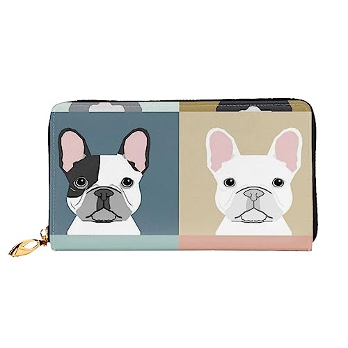 Lange Geldbörse mit französischer Bulldogge, bedruckt, Leder, mit Reißverschluss für Damen, Damen, Clutch, Handgelenk, Reise, lange Geldbörse, Schwarz, Einheitsgröße, minimalistisch, Schwarz , von TEMKIN