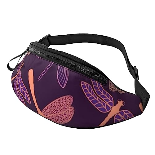 Lila Libelle Herren und Damen Crossbody Bauchtasche, verstellbar, modisch, Sport, Brusttasche, Schwarz, Einheitsgröße, Schwarz , Einheitsgröße von TEMKIN