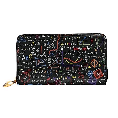 Math Formula bedruckte Leder-Geldbörse mit Reißverschluss für Damen, Damen, mit Reißverschluss, Clutch, Handgelenk, Reisen, lange Geldbörse, Schwarz, Einheitsgröße, minimalistisch, Schwarz , von TEMKIN