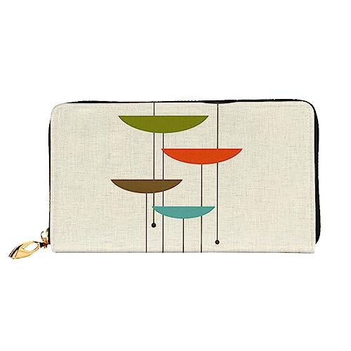 Mid Century Moderne Drucke Bedruckte Leder Lange Geldbörse mit Reißverschluss für Damen, Frauen Reißverschluss um Clutch Handgelenk Reise Lange Geldbörse, Schwarz, Einheitsgröße, minimalistisch, von TEMKIN