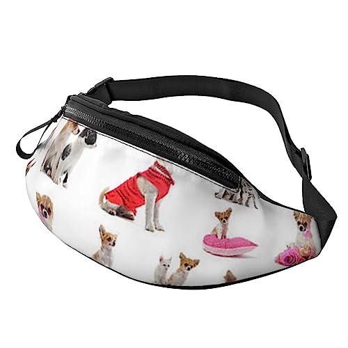 Niedliche Chihuahua Mops-Muster Herren Und Frauen Crossbody Bauchtasche, Verstellbare Mode Sport Brusttasche, Schwarz, Einheitsgröße, Schwarz , Einheitsgröße von TEMKIN