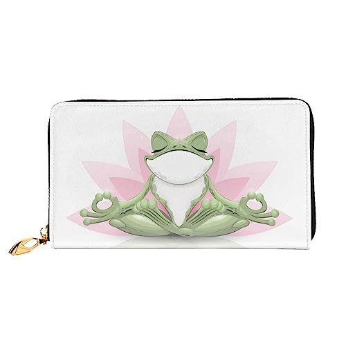 Niedlicher lustiger Frosch macht Yoga bedrucktes Leder lange Geldbörse mit Reißverschluss für Frauen, Frauen Reißverschluss um Clutch, Handgelenk, Reisen, lange Geldbörse, Schwarz, Einheitsgröße, von TEMKIN