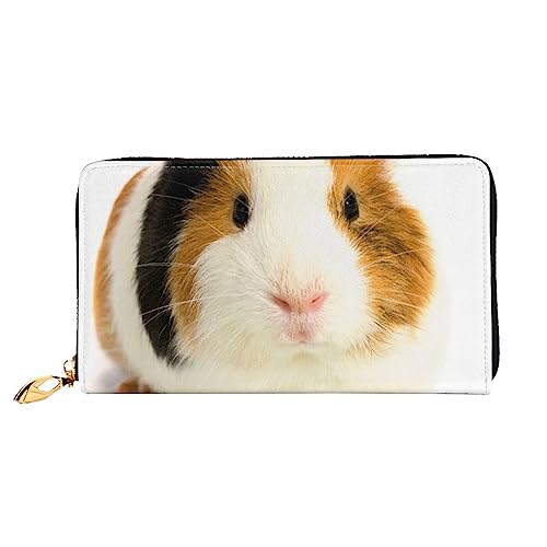 Niedliches Meerschweinchen-bedrucktes Leder lange Geldbörse mit Reißverschluss für Damen, Damen, mit Reißverschluss, Clutch, Handgelenk, Reisen, lange Geldbörse, Schwarz, Einheitsgröße, von TEMKIN