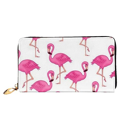 Rosa Flamingo bedrucktes Leder lange Geldbörse mit Reißverschluss für Damen, Damen, mit Reißverschluss, Clutch, Handgelenk, Reisen, lange Geldbörse, Schwarz, Einheitsgröße, minimalistisch, Schwarz , von TEMKIN