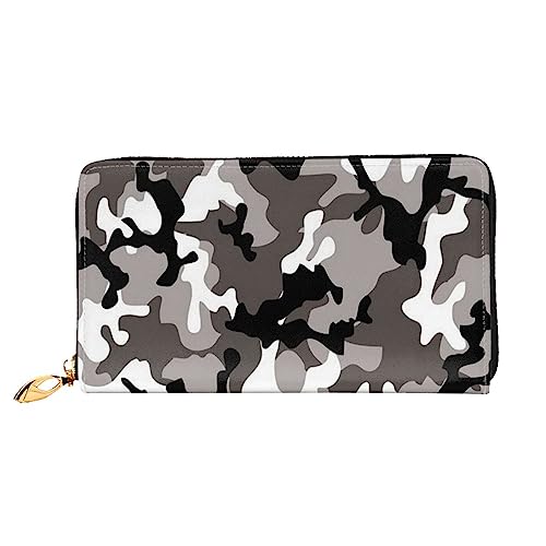 Schwarz Grau Weiß Camo Bedruckte Leder Lange Geldbörse mit Reißverschluss für Frauen, Frauen Reißverschluss Um Clutch Handgelenk Reise Lange Geldbörse, Weiß, Einheitsgröße, Minimalistisch, weiß, von TEMKIN