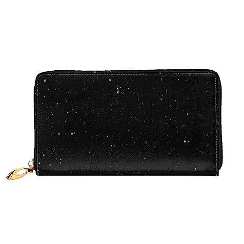 Schwarze Geldbörse aus Leder mit Glitzer bedruckt, mit Reißverschluss für Damen, Damen, mit Reißverschluss, Clutch, Handgelenk, lange Geldbörse, Schwarz, Einheitsgröße, minimalistisch, Schwarz , von TEMKIN