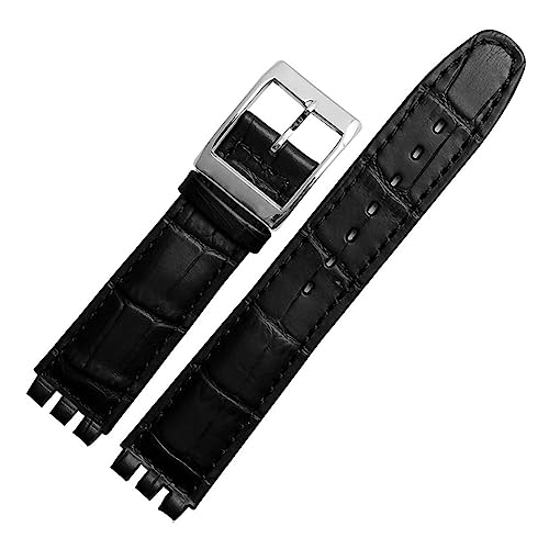 TEMKIN 17mm Echtes Leder Handgelenk Strap for Swatch Uhr Band Männer Frauen Armband Armband Zubehör (Color : Black, Size : 17mm) von TEMKIN