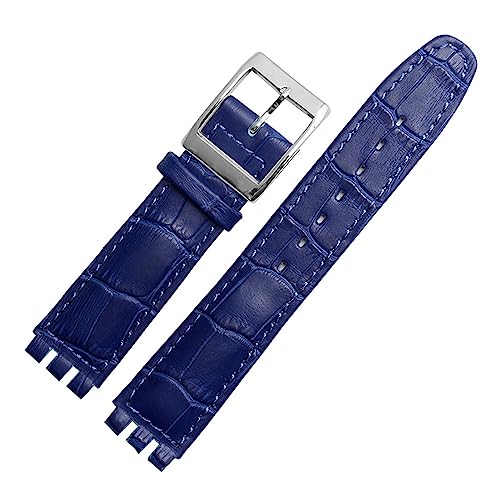 TEMKIN 17mm Echtes Leder Handgelenk Strap for Swatch Uhr Band Männer Frauen Armband Armband Zubehör (Color : Royal blue, Size : 17mm) von TEMKIN